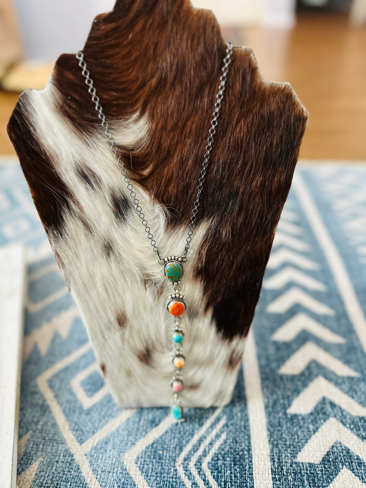 Handcrafted Sterling Silver & Multi Stone Lariat Necklace