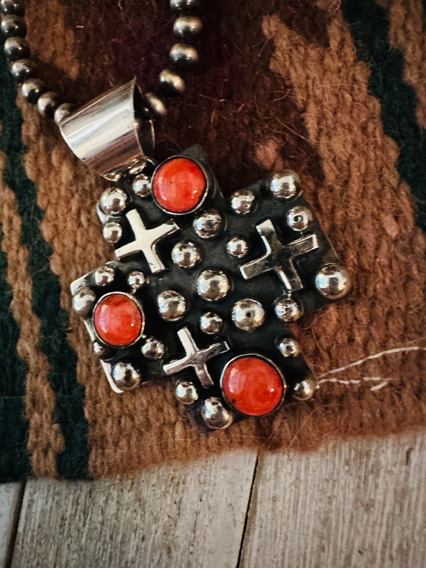 Handcrafted Spiny & Sterling Silver Cross Pendant by Chimney Butte