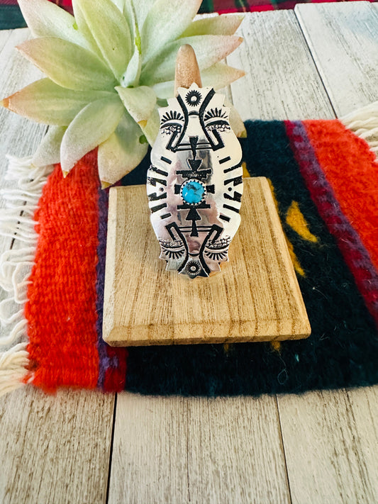 Handcrafted Sterling Silver & Turquoise Adjustable Ring by Richard Singer