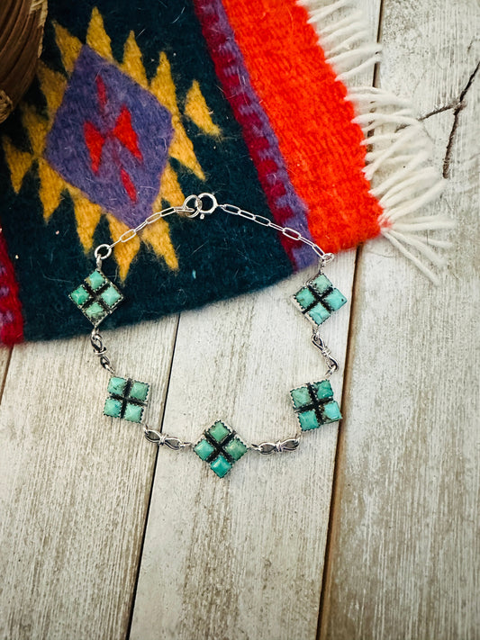 Handcrafted Turquoise & Sterling Silver Link Bracelet by Julia Etsitty