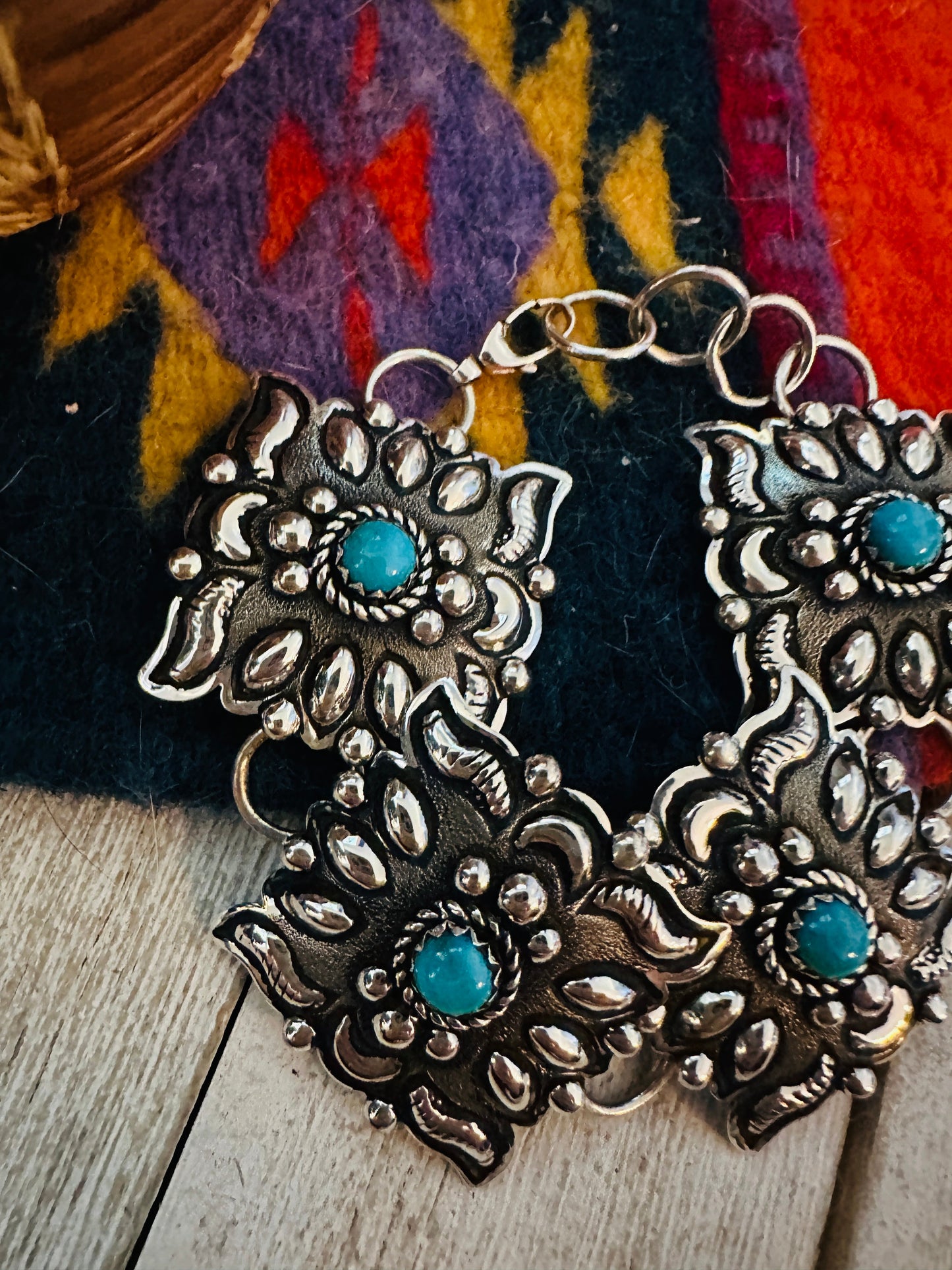 Handcrafted Turquoise & Sterling Silver Concho Link Bracelet