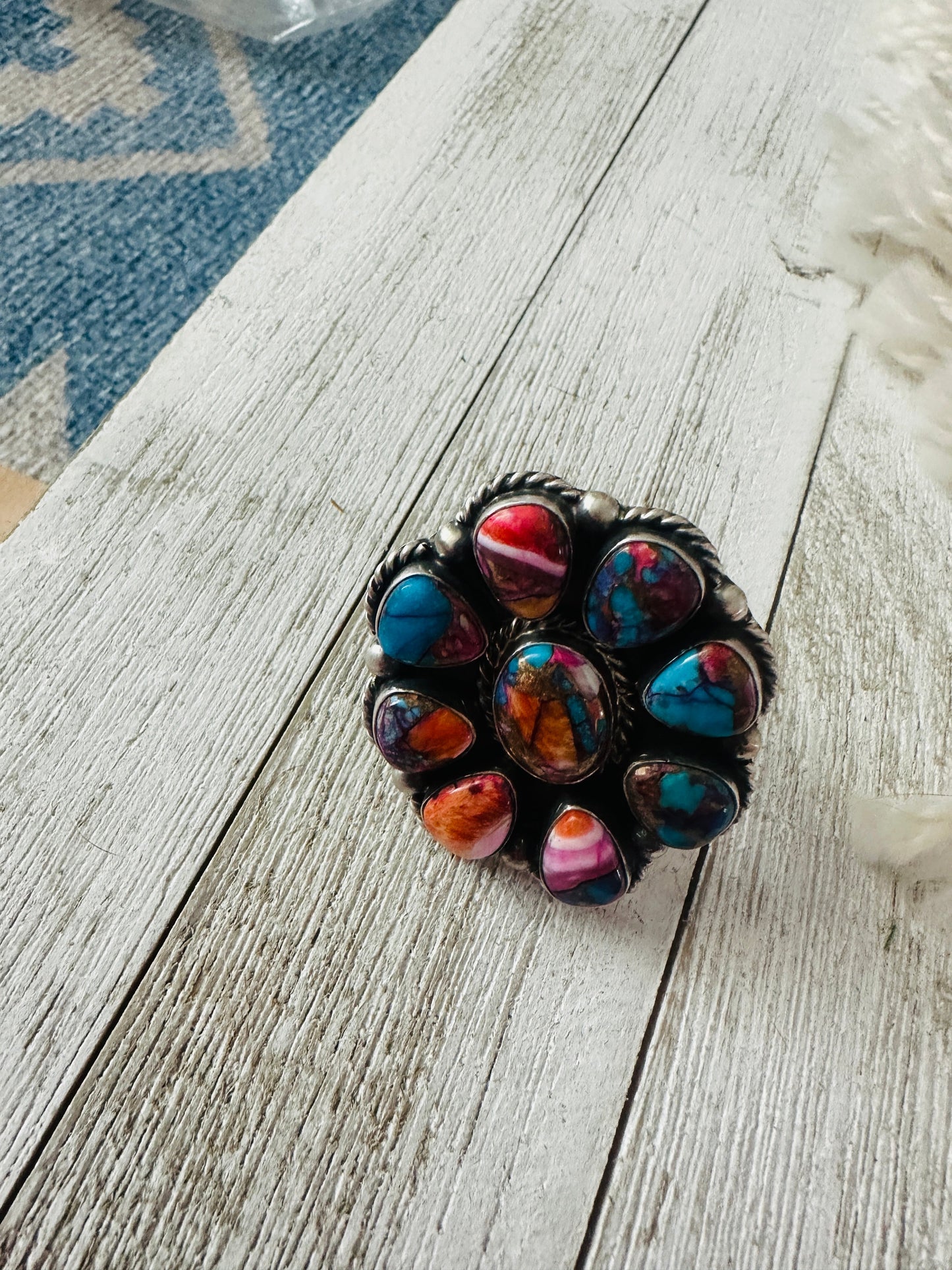 Handcrafted Sterling Silver & Pink Dream Mojave Cluster Adjustable Ring
