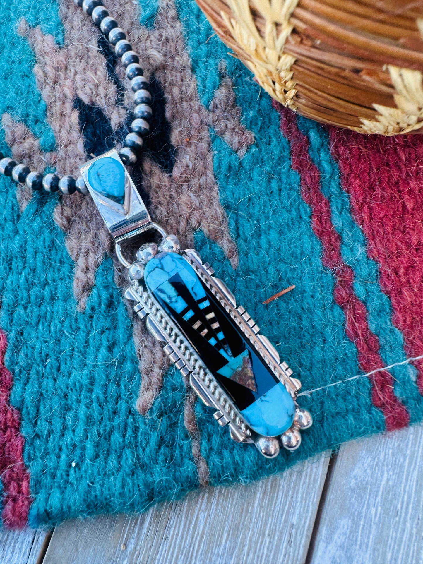 Handcrafted Sterling Silver and Multi Stone Inlay Pendant by Ray Jack