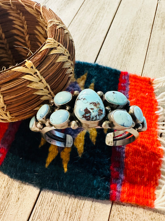 Handcrafted Golden Hills Turquoise & Sterling Silver Cuff Bracelet by Kathleen Chavez /