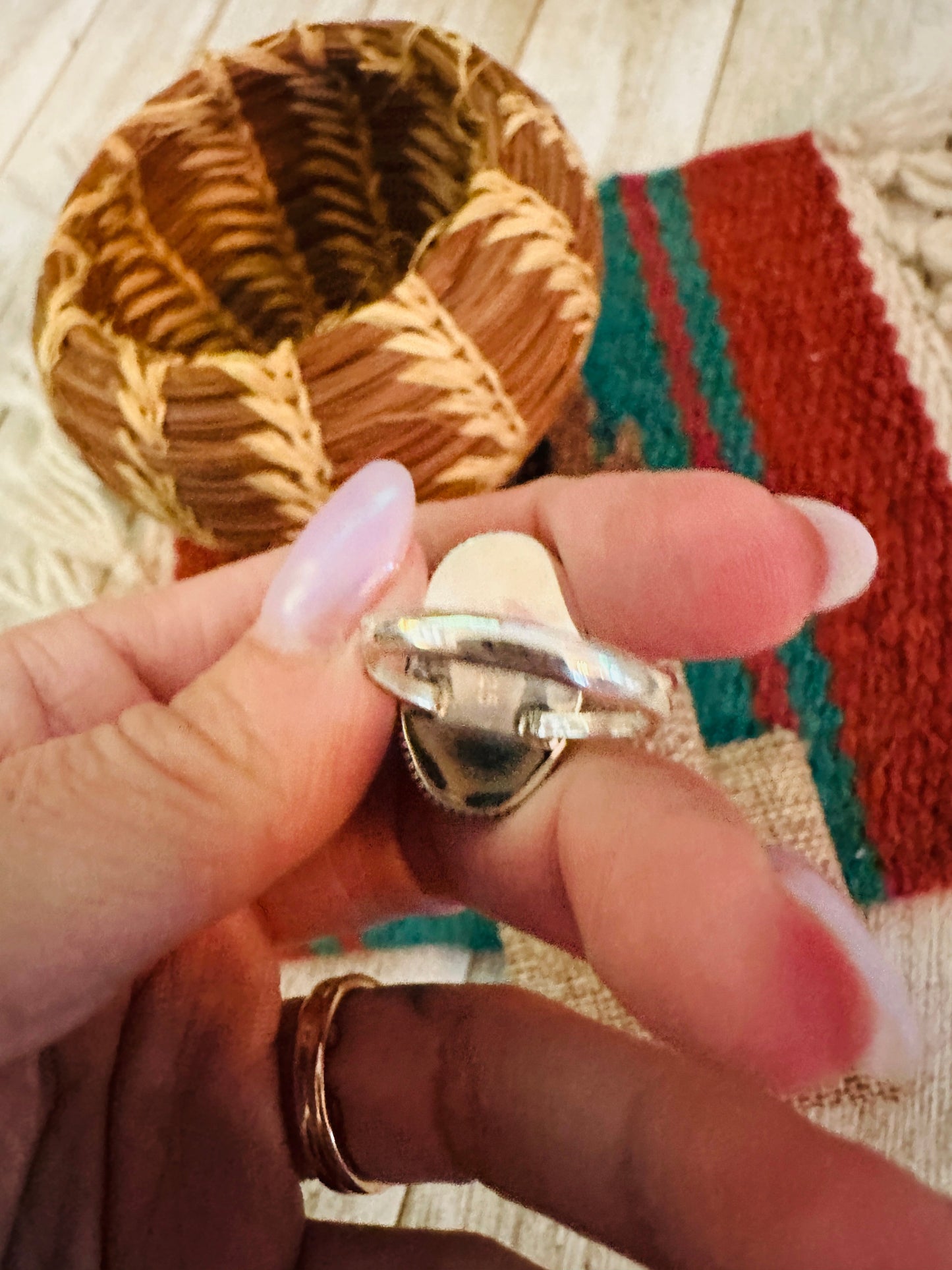 Handcrafted Sterling Silver & Turquoise Ring Size 7.25