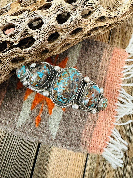 Handcrafted Old Pawn Morenci Turquoise & Sterling Silver Cuff Bracelet /