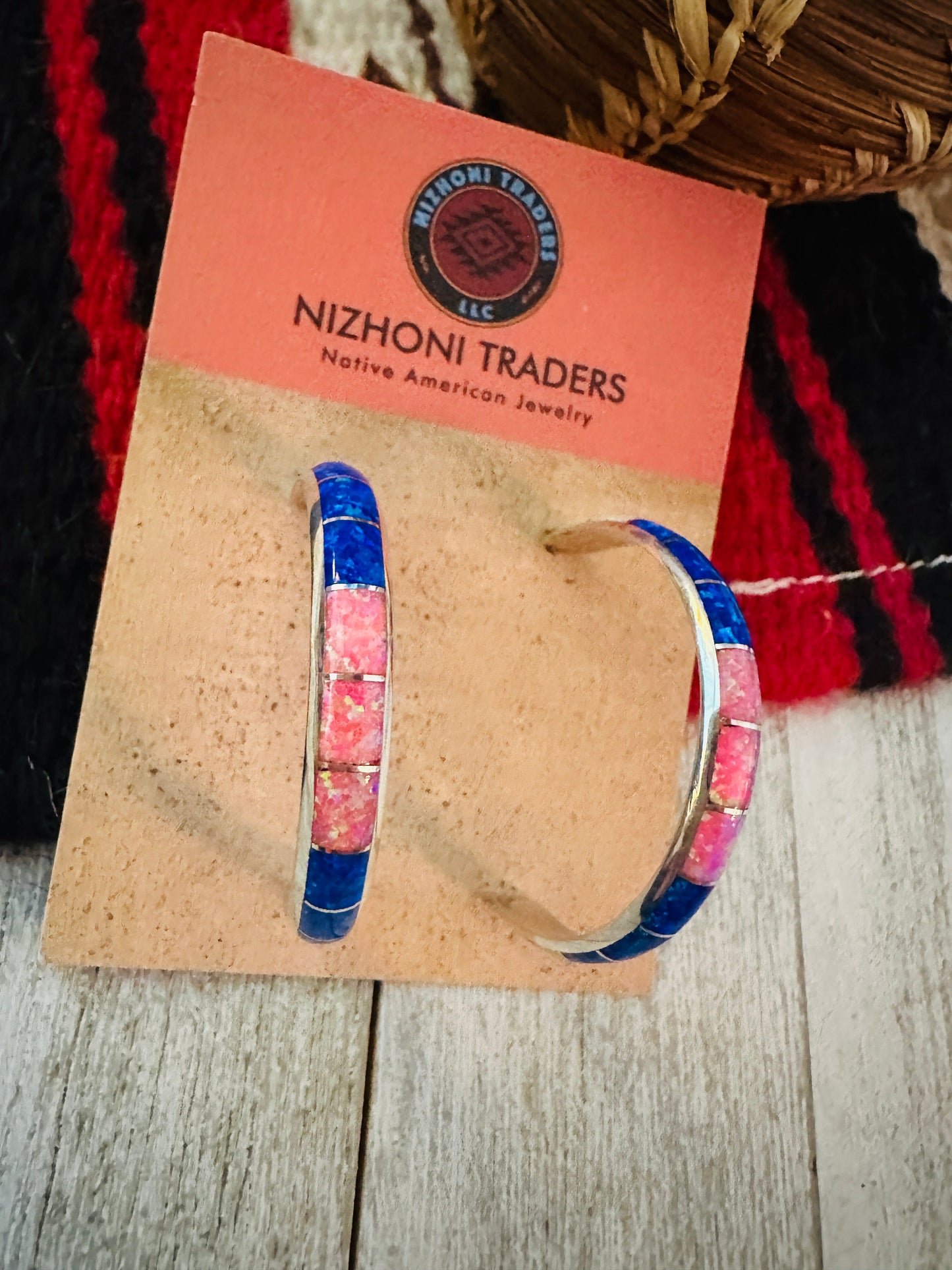 Handcrafted Sterling Silver & Multicolor Opal Inlay Hoop Earrings