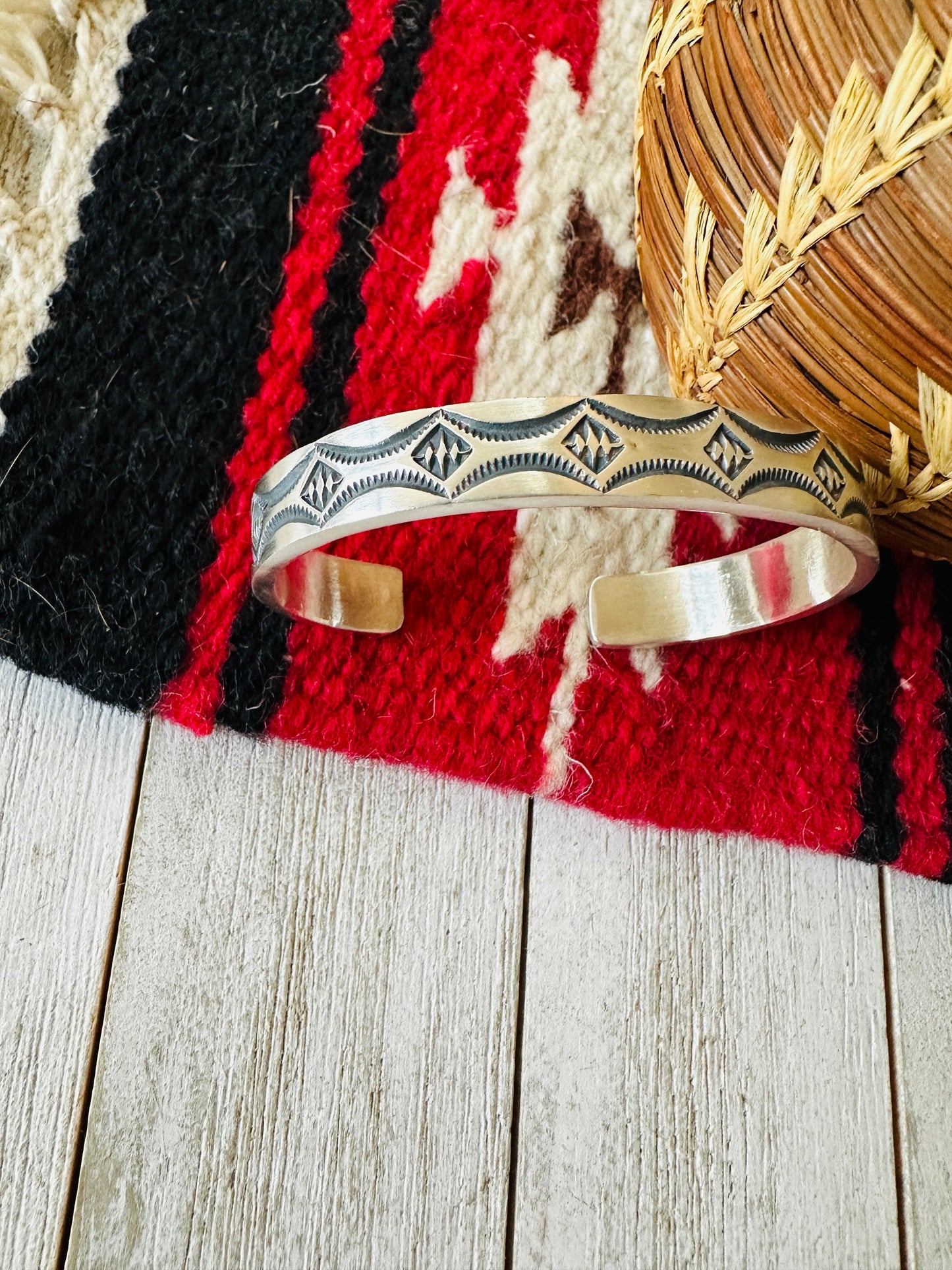 Navajo Hand Stamped Sterling Silver Cuff Bracelet