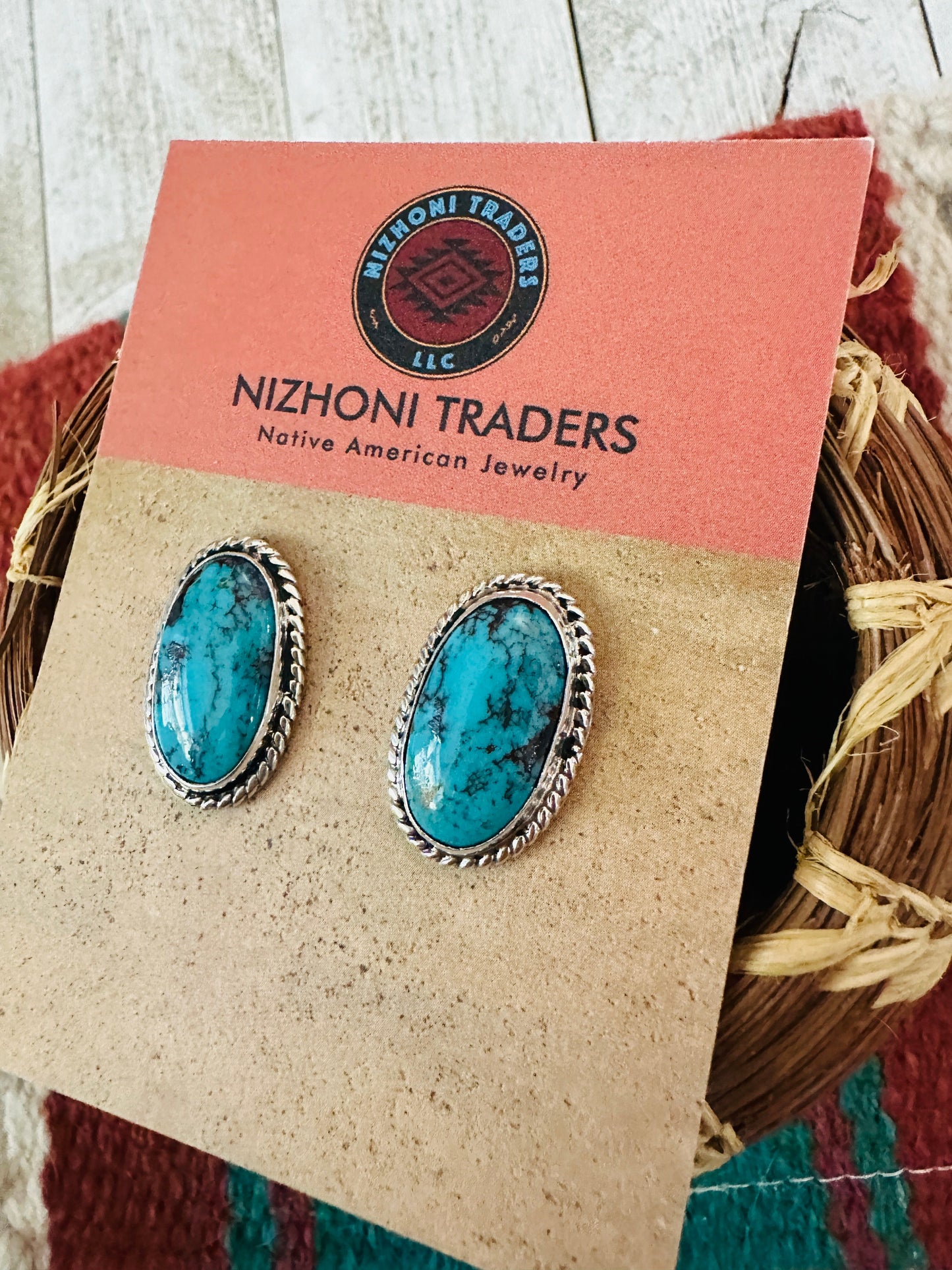 Handcrafted Turquoise & Sterling Silver Post Earrings