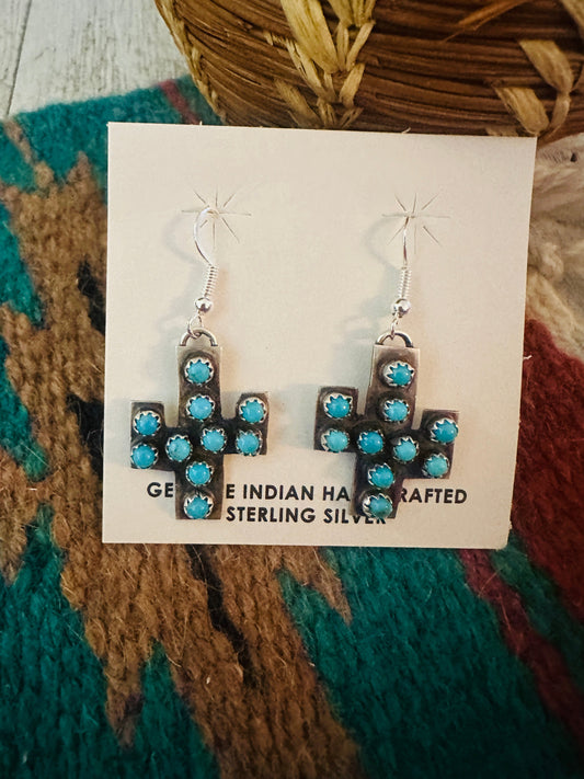 Handcrafted Sterling Silver & Turquoise Cactus Dangle Earrings