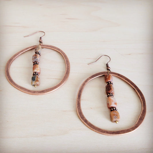 Western Copper Hoop Earrings w/ Earth Regalite 100b