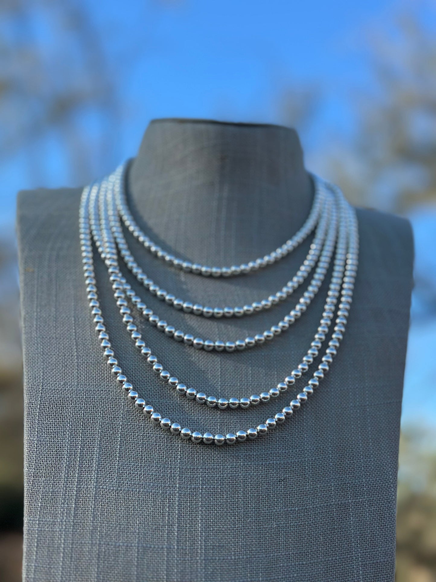 Handcrafted Sterling Silver Elegant Pearl Style Beaded Necklace 5mm