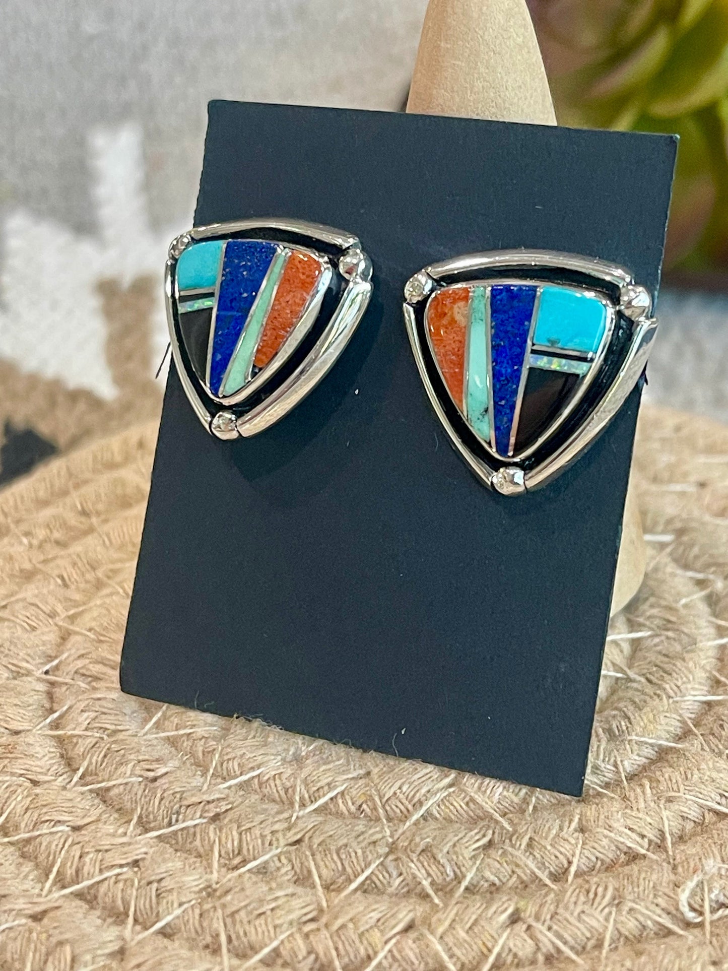 Handcrafted Multi Stone & Sterling Silver Inlay Post Earrings