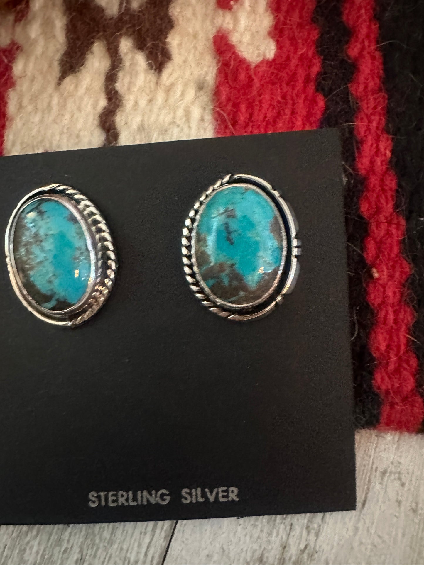 Handcrafted Kingman Turquoise & Sterling Silver Post Earrings