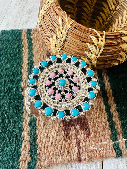 Sterling Silver, Turquoise & Queen Pink Conch Cuff Bracelet /