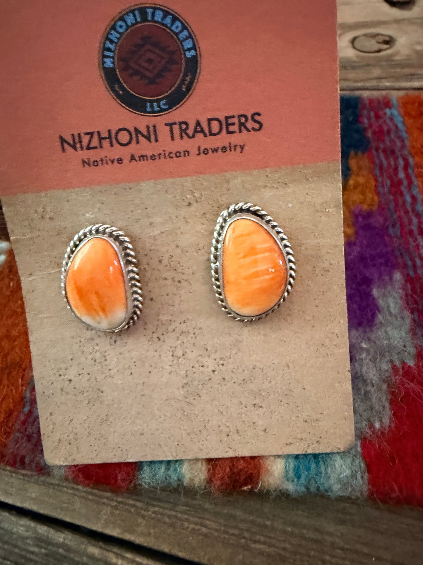 Handcrafted Orange Spiny & Sterling Silver Stud Earrings