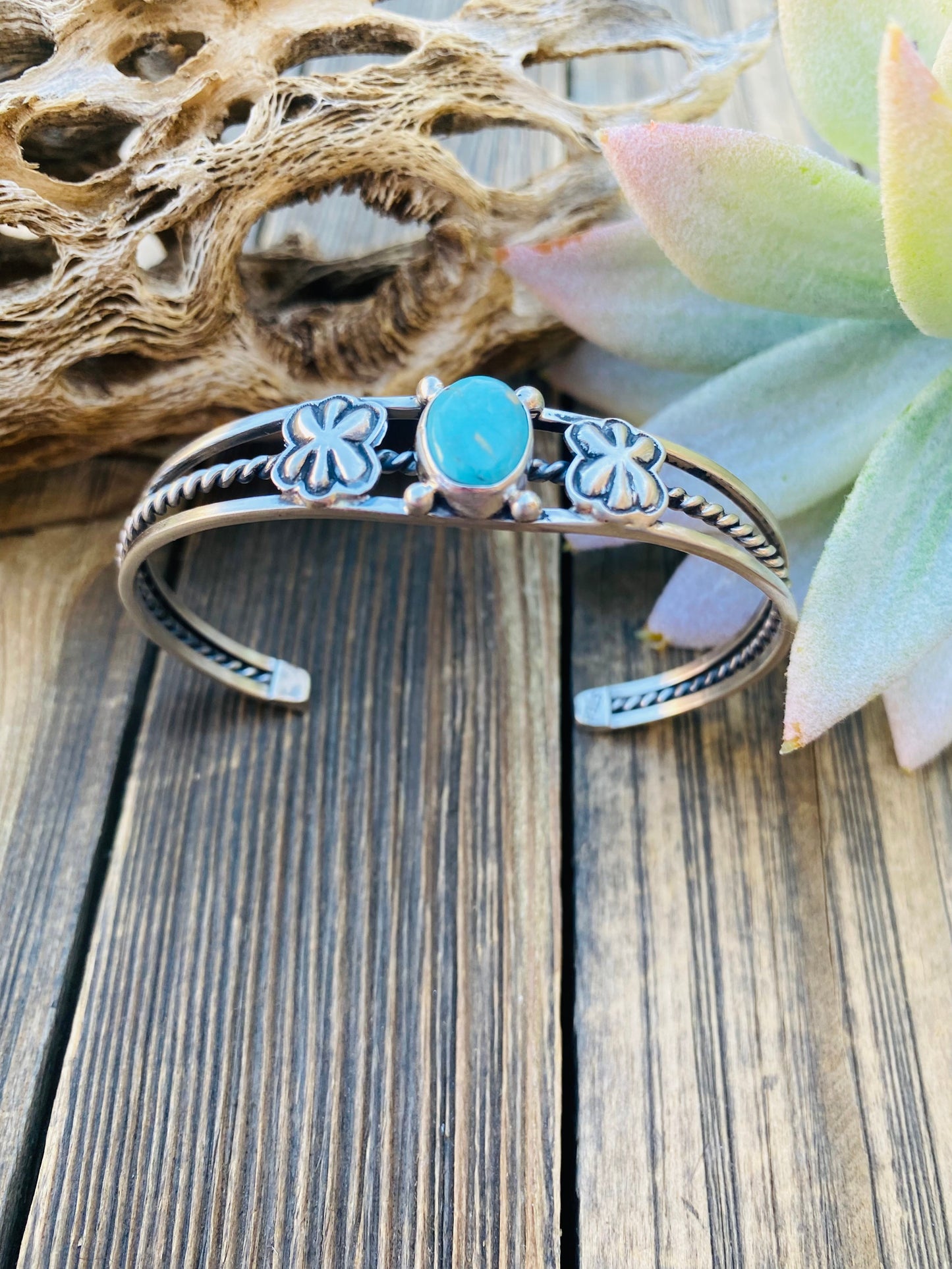 Navajo Sterling Cuff & Kingman Turquoise Cuff Bracelet