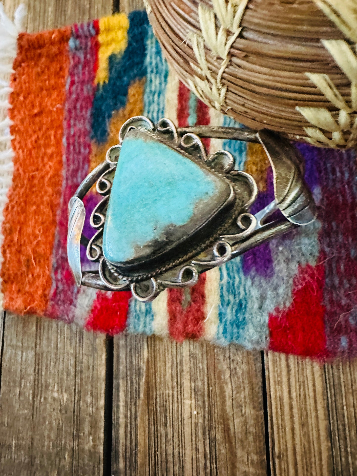 Handcrafted Old Pawn Sterling Silver & Turquoise Cuff Bracelet