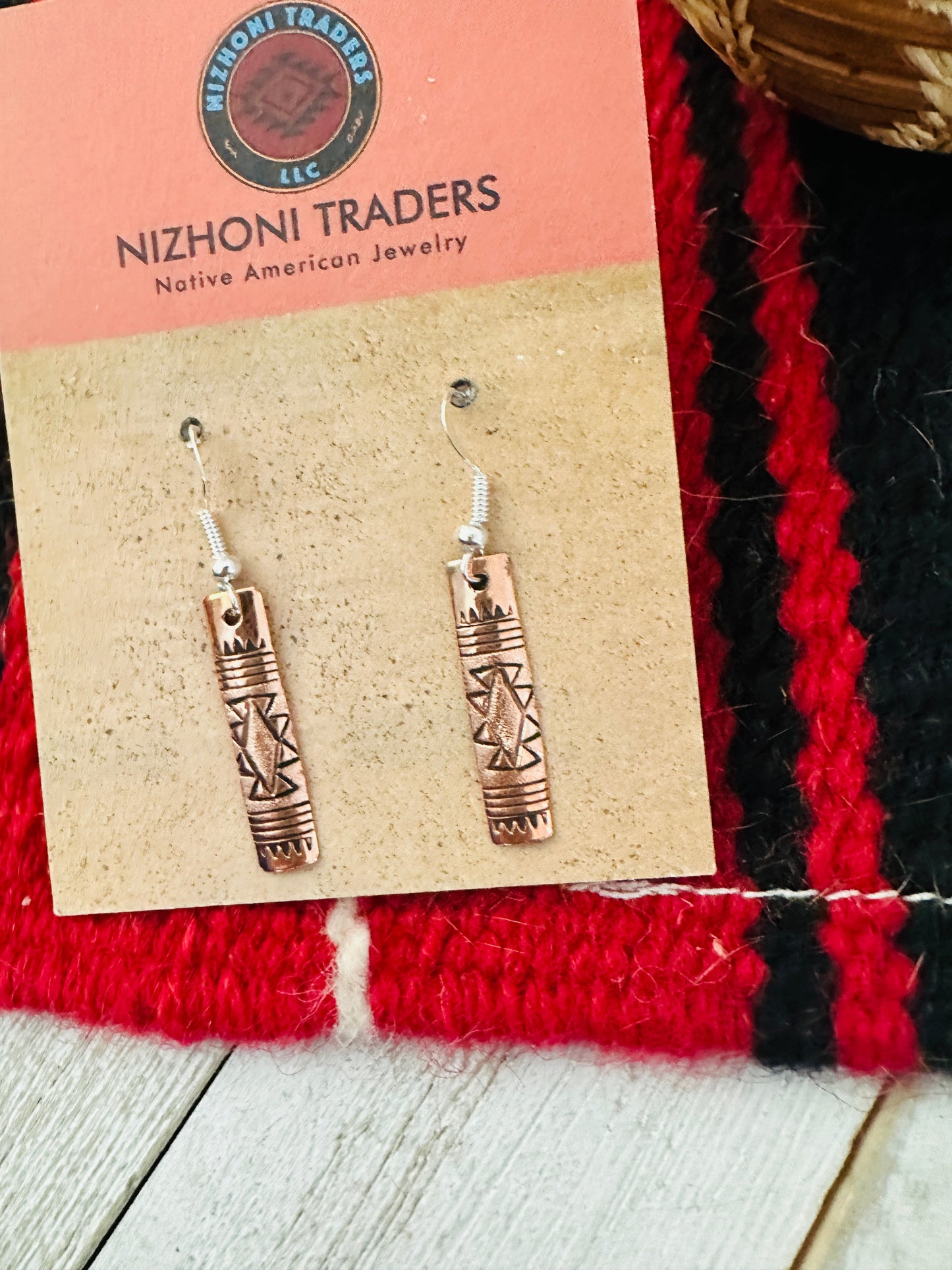 Hand Stamped Copper Dangle Earrings