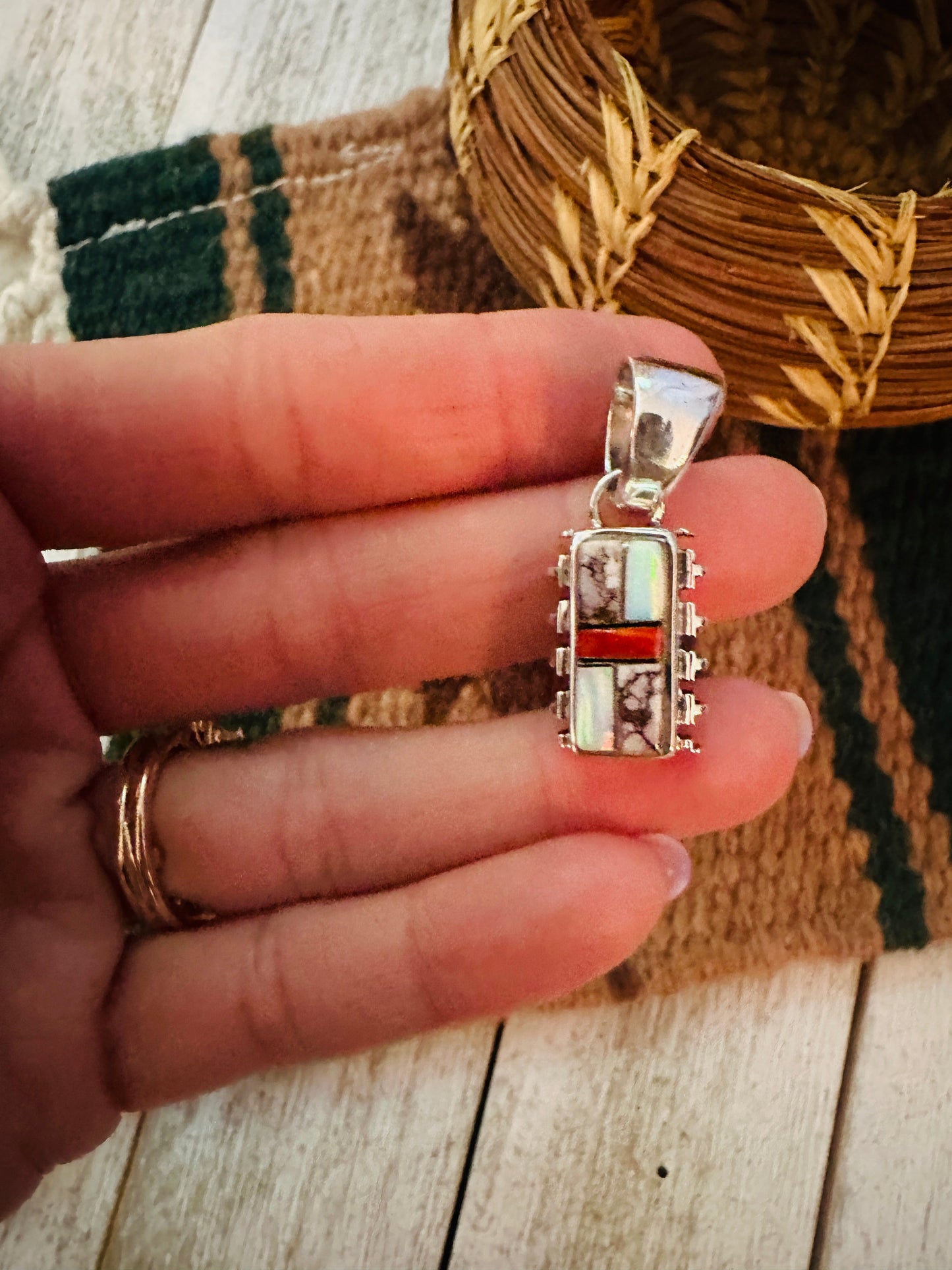 Handcrafted Multi Stone & Sterling Silver Inlay Pendant