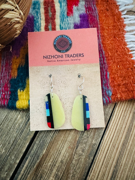 Handcrafted Multi Stone Inlay Slab Dangle Earrings