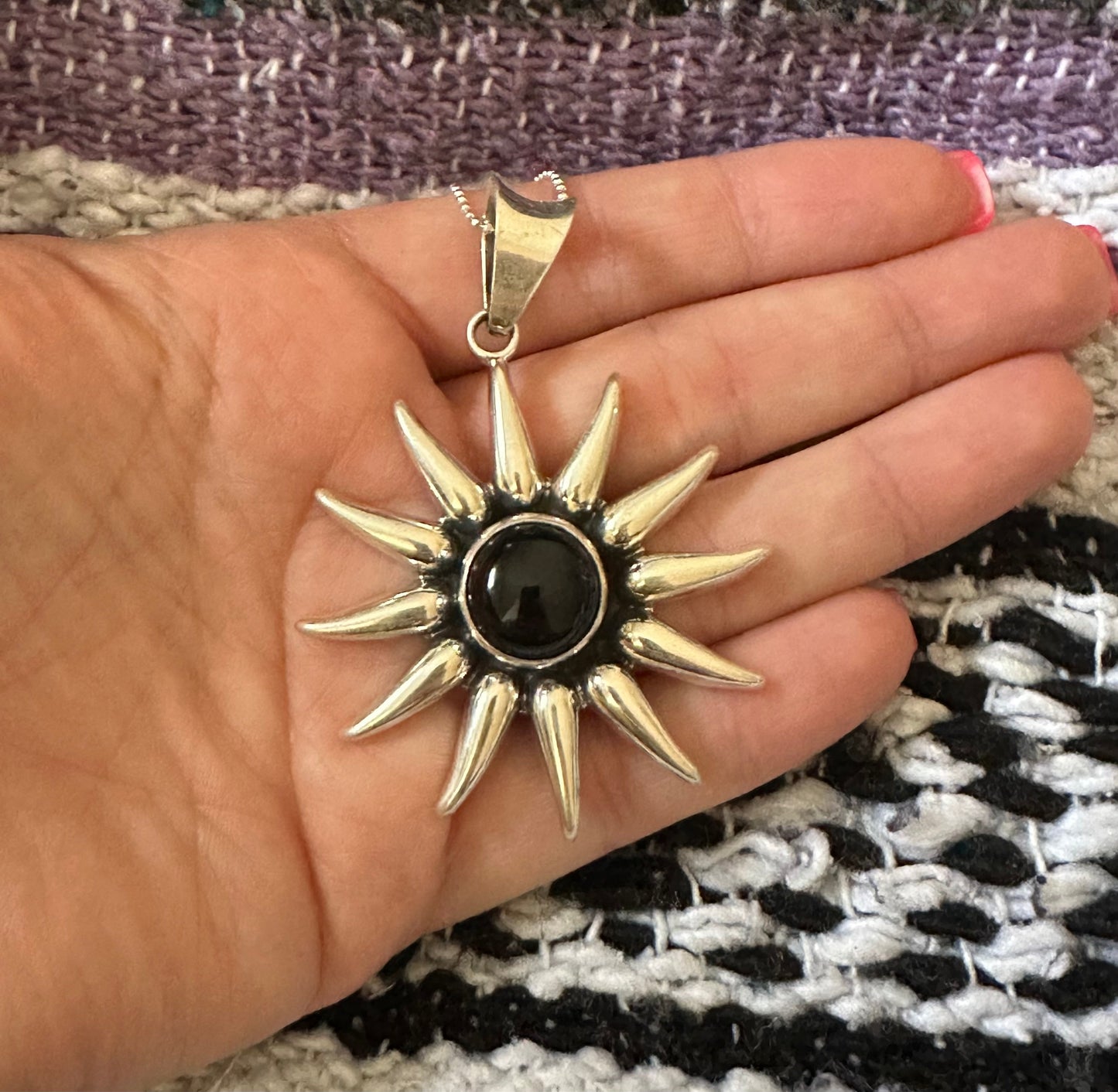 Sunburst Pendant w/Domed Obsidian Pendant Necklace