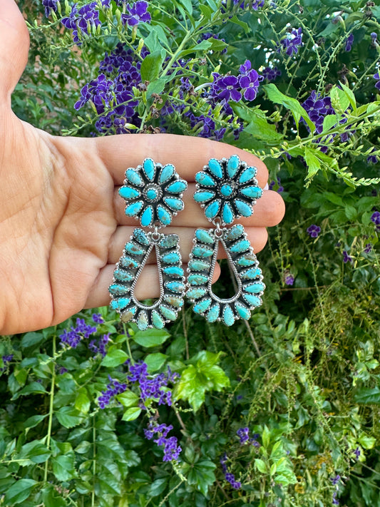 FLOWER DROPS Handmade Turquoise and Sterling Silver Dangles Leslie’s fav