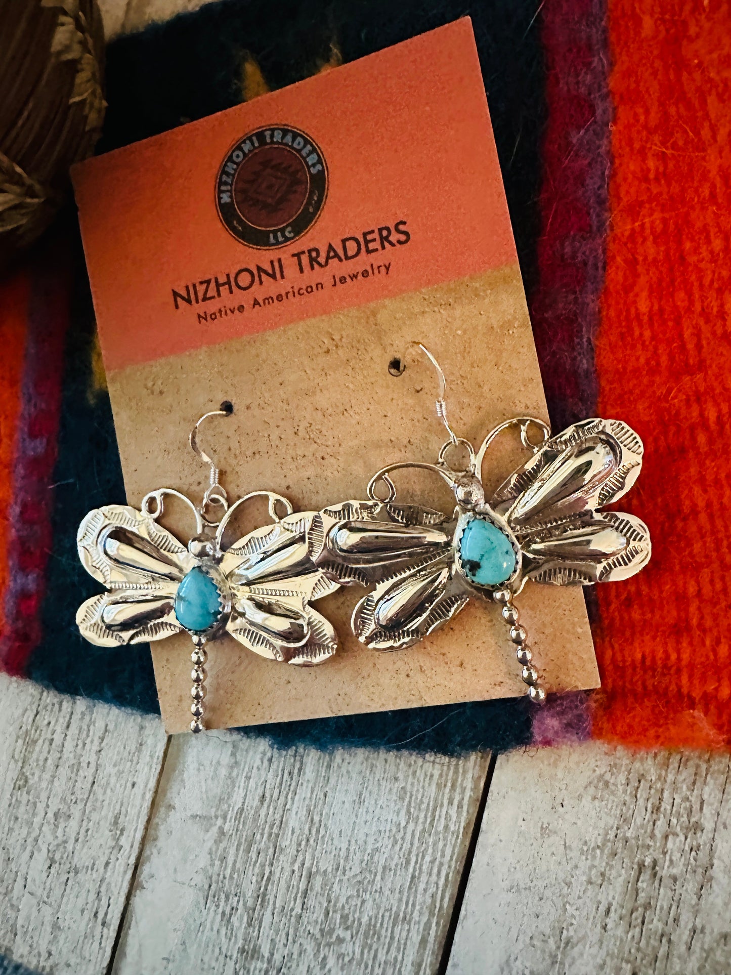 Handcrafted Turquoise & Sterling Silver Dragonfly Dangle Earrings