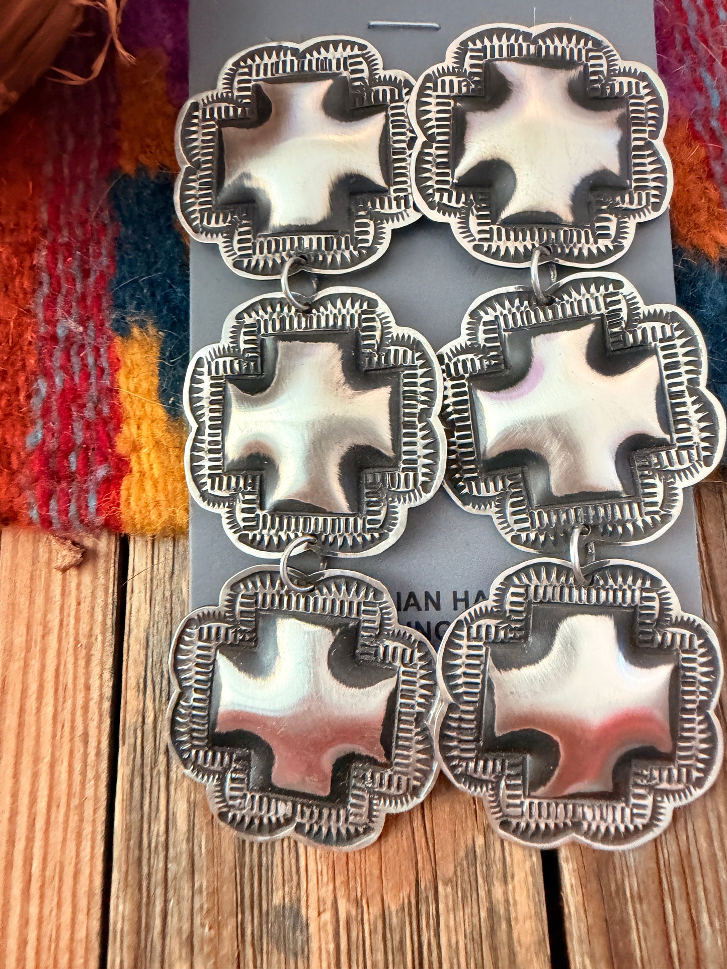 Handcrafted Sterling Silver Concho Cross Dangle Earrings by Leander Tahe