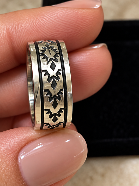Handcrafted Sterling Silver Tribal Ring Size 9.5