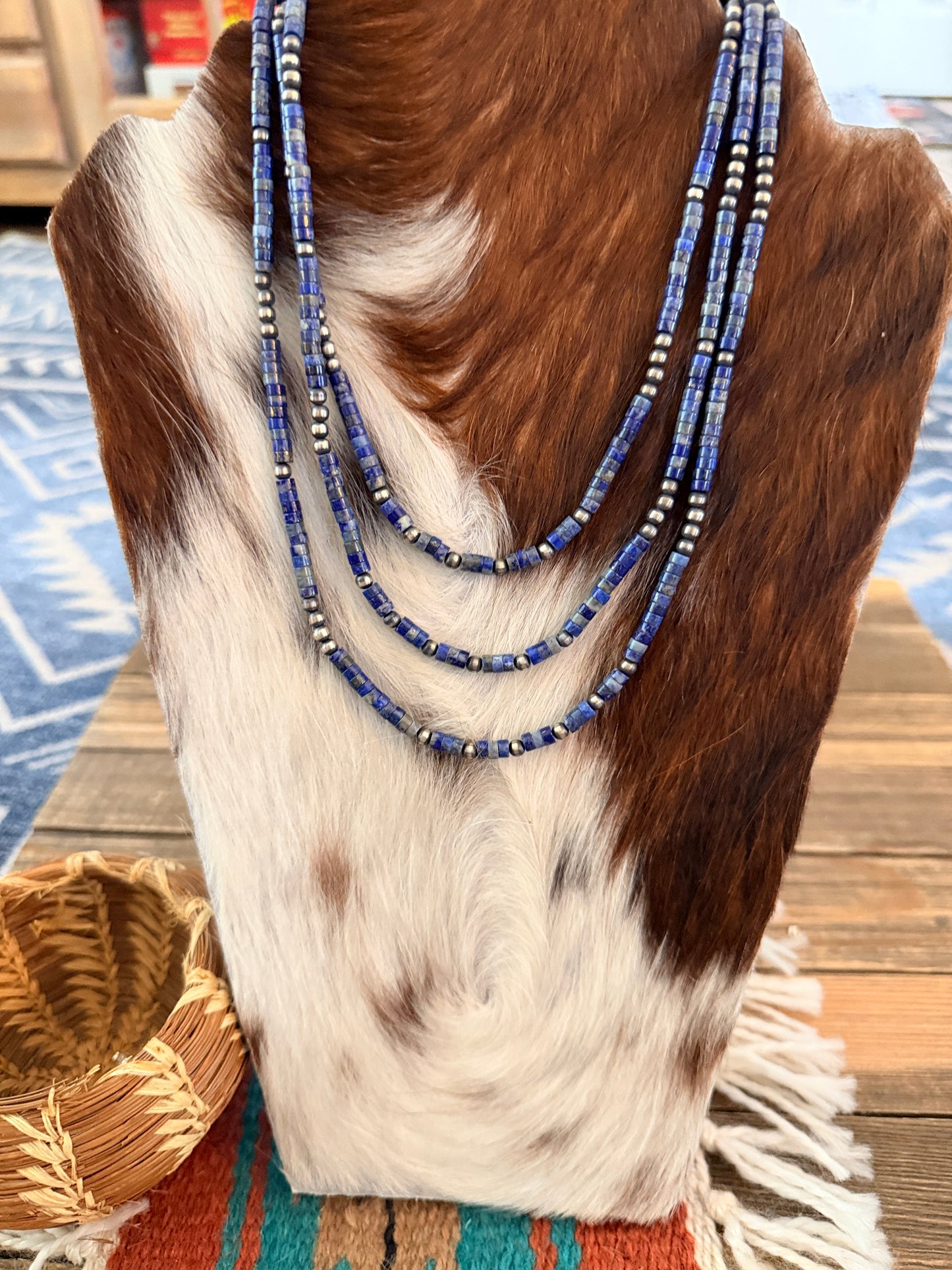 Handcrafted Lapis and Sterling Silver Pearl Beaded Necklace