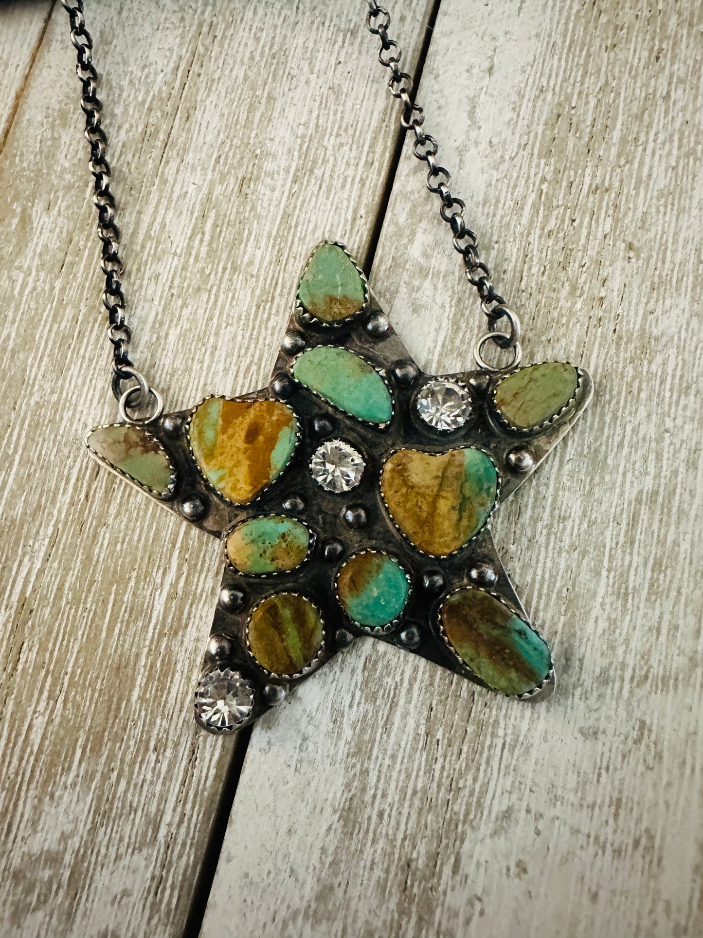 Handcrafted Sterling Silver, Royston Turquoise & CZ Star Necklace by Jacqueline Silver