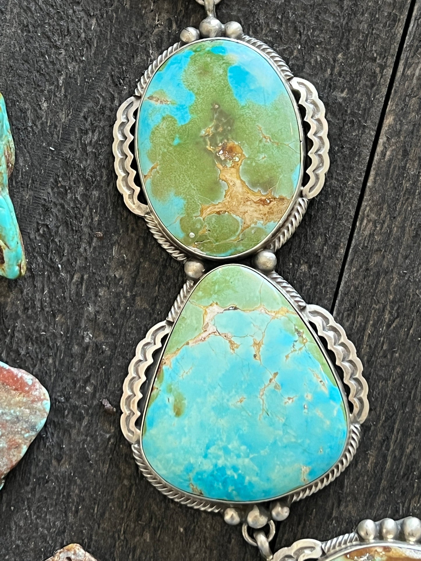 Massive Handcrafted Sterling Silver and Sonoran Mountain Turquoise Statement Necklace with Earrings by Talila Benally