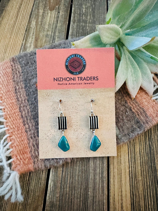 Handcrafted Sterling Silver & Carico Lake Turquoise Dangle Earrings