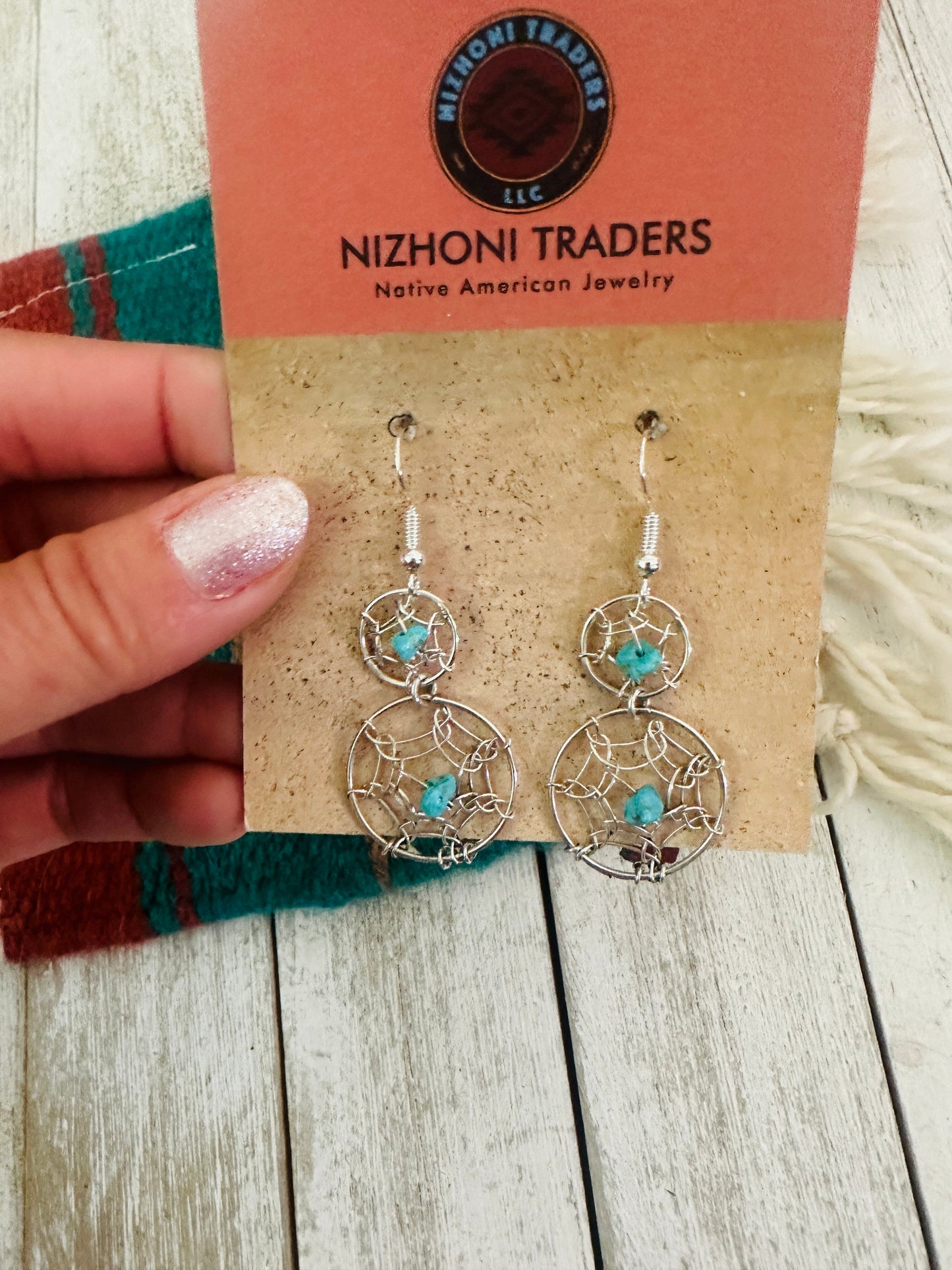 Sterling Silver & Turquoise Dream Catcher Dangle Earrings
