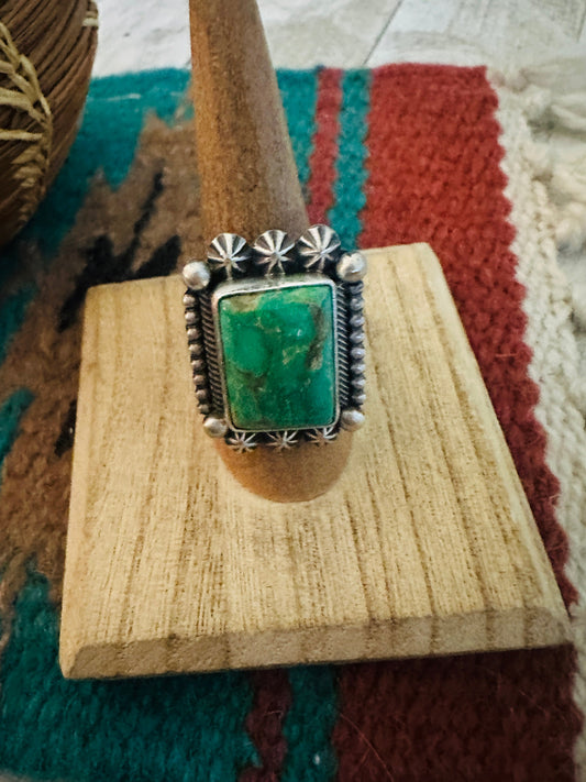 Navajo Sterling Silver & Royston Turquoise Ring Size 8