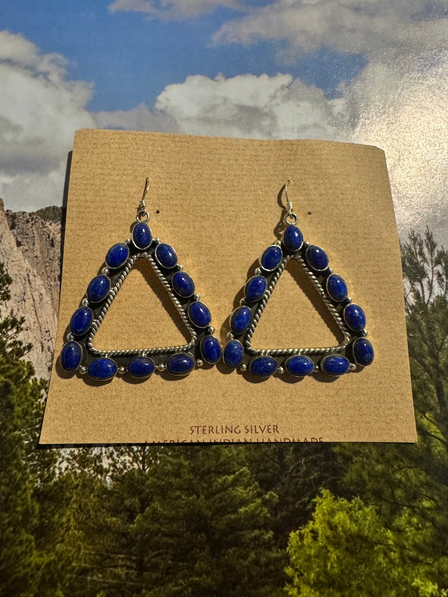 Beautiful Handmade Lapis Triangle Wire Dangle Earrings By Dan Dodson