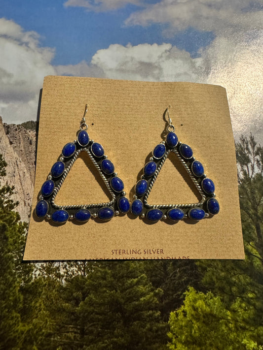 Beautiful Handmade Lapis Triangle Wire Dangle Earrings By Dan Dodson