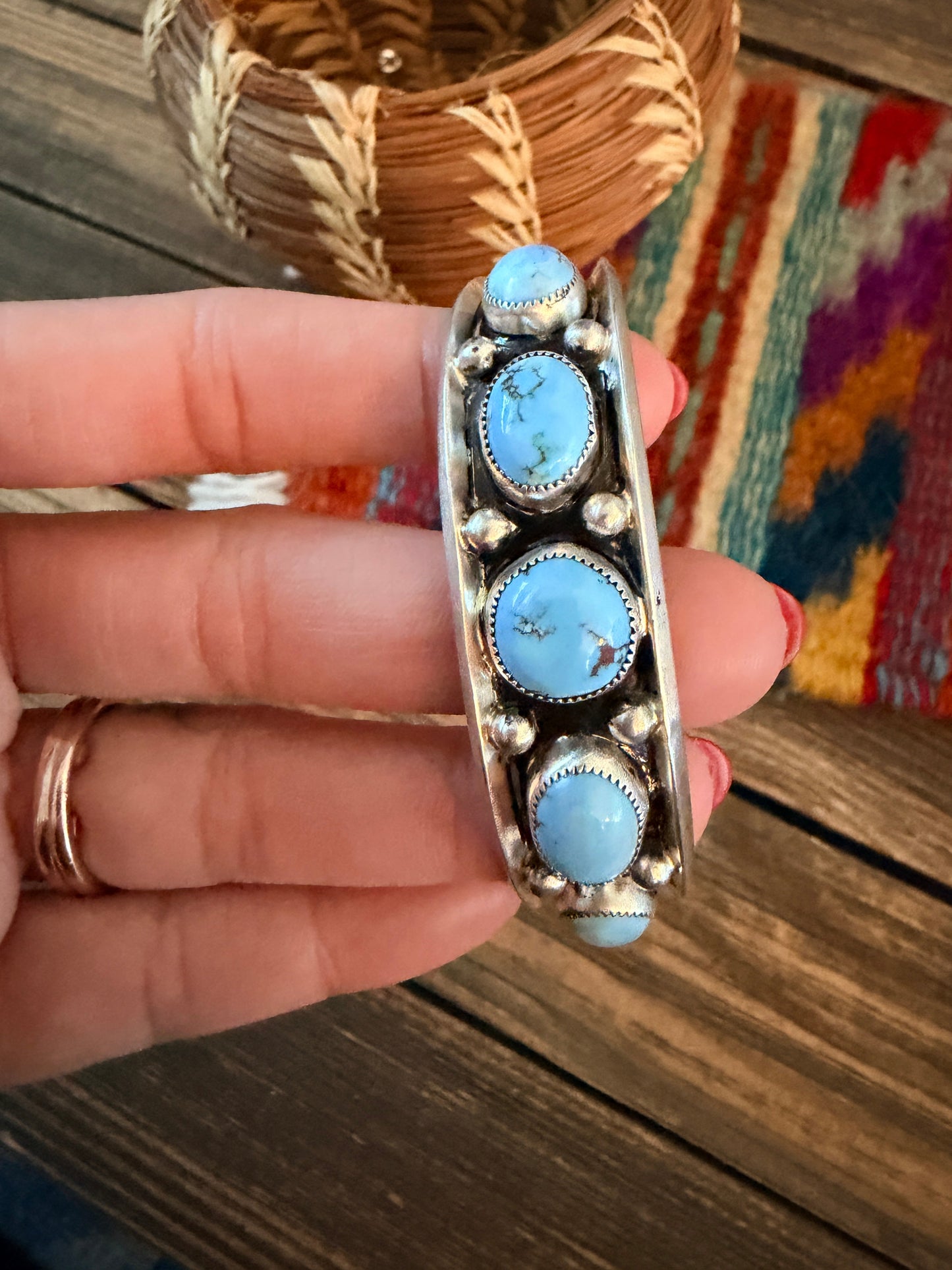Handcrafted Golden Hills Turquoise & Sterling Silver Cuff Bracelet by Paul Largo