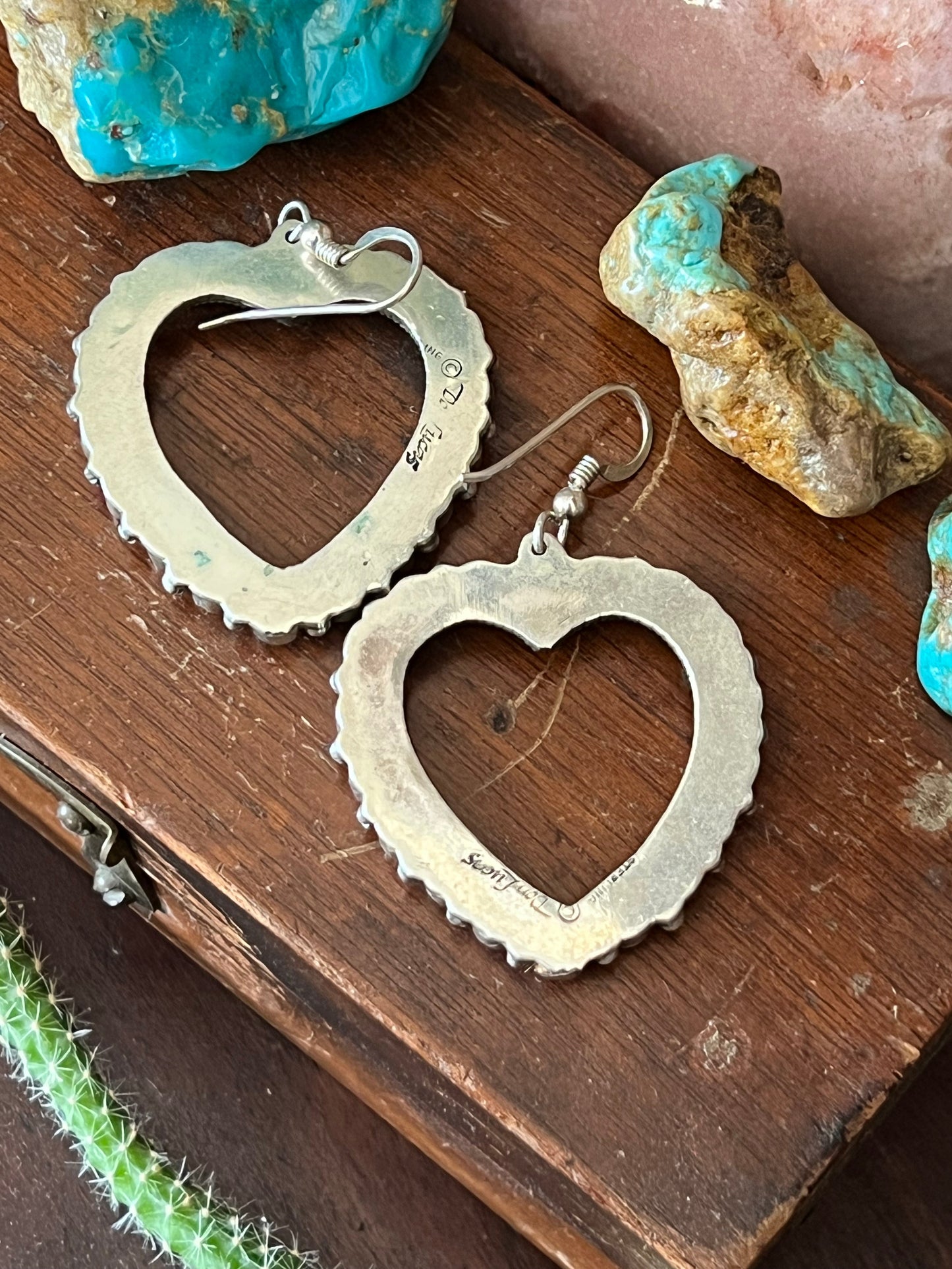 Don Lucas Sterling Silver and Kingman Turquoise Heart Earrings