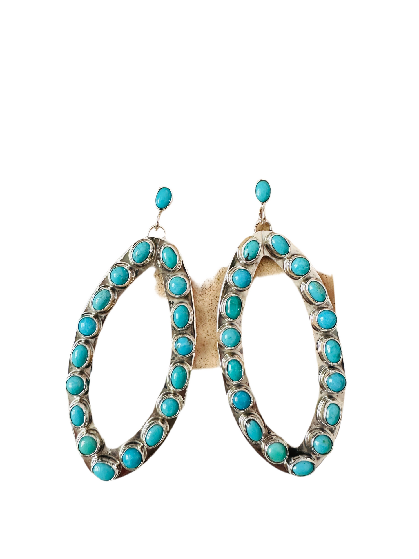 Handcrafted Sterling Silver & Turquoise Cluster Dangle Earrings