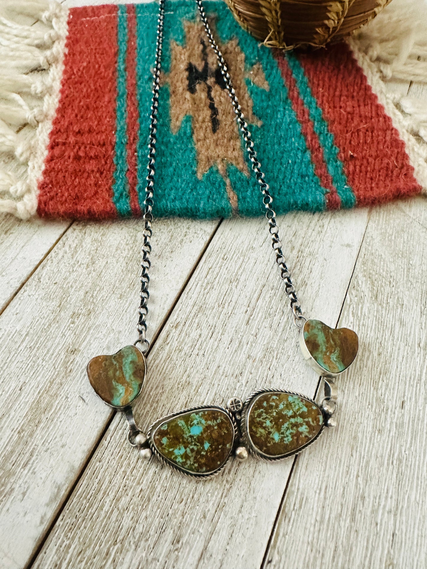 Handcrafted Sterling Silver & Royston Turquoise Heart Necklace by Jacqueline Silver