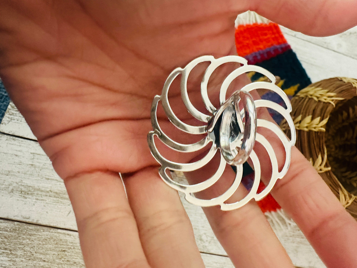 Handcrafted Sterling Silver & Turquoise Adjustable Flower Ring