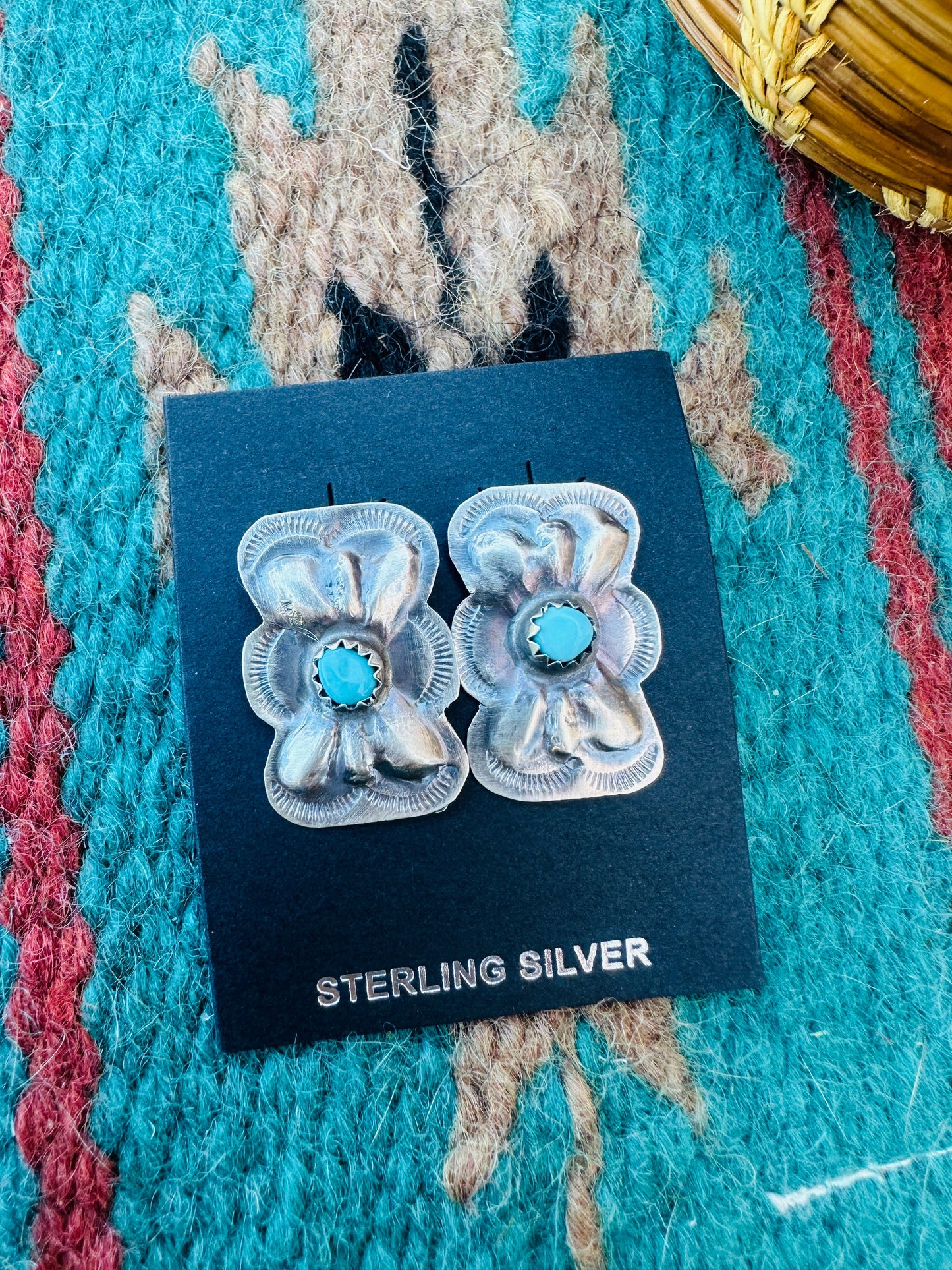 Handcrafted Turquoise & Sterling Silver Concho Bow Post Earrings