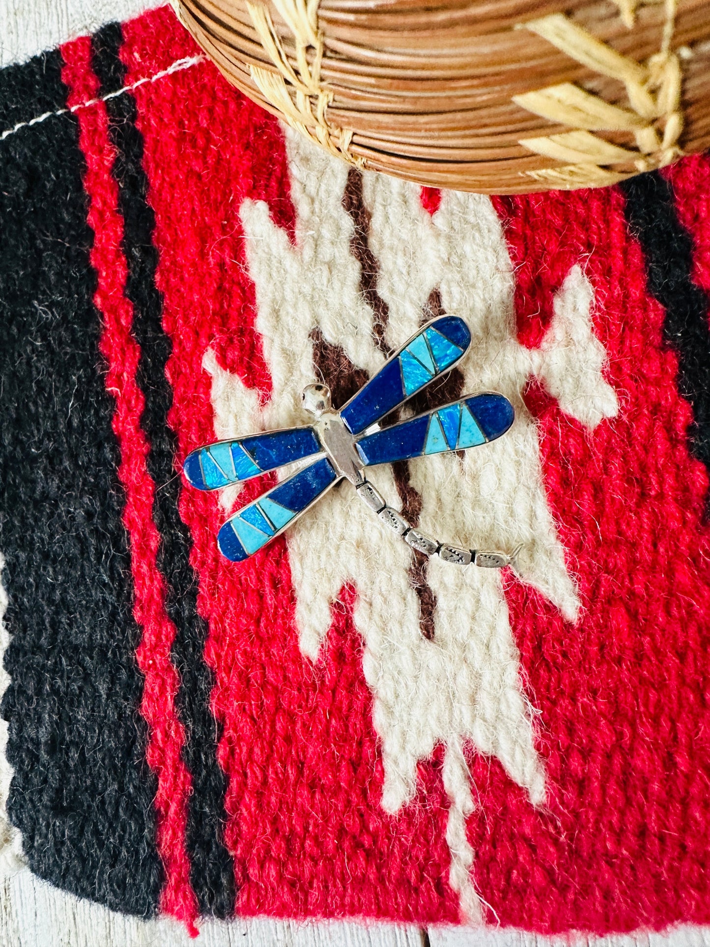 Handcrafted Sterling Silver and Multi Stone Inlay Dragonfly Brooch