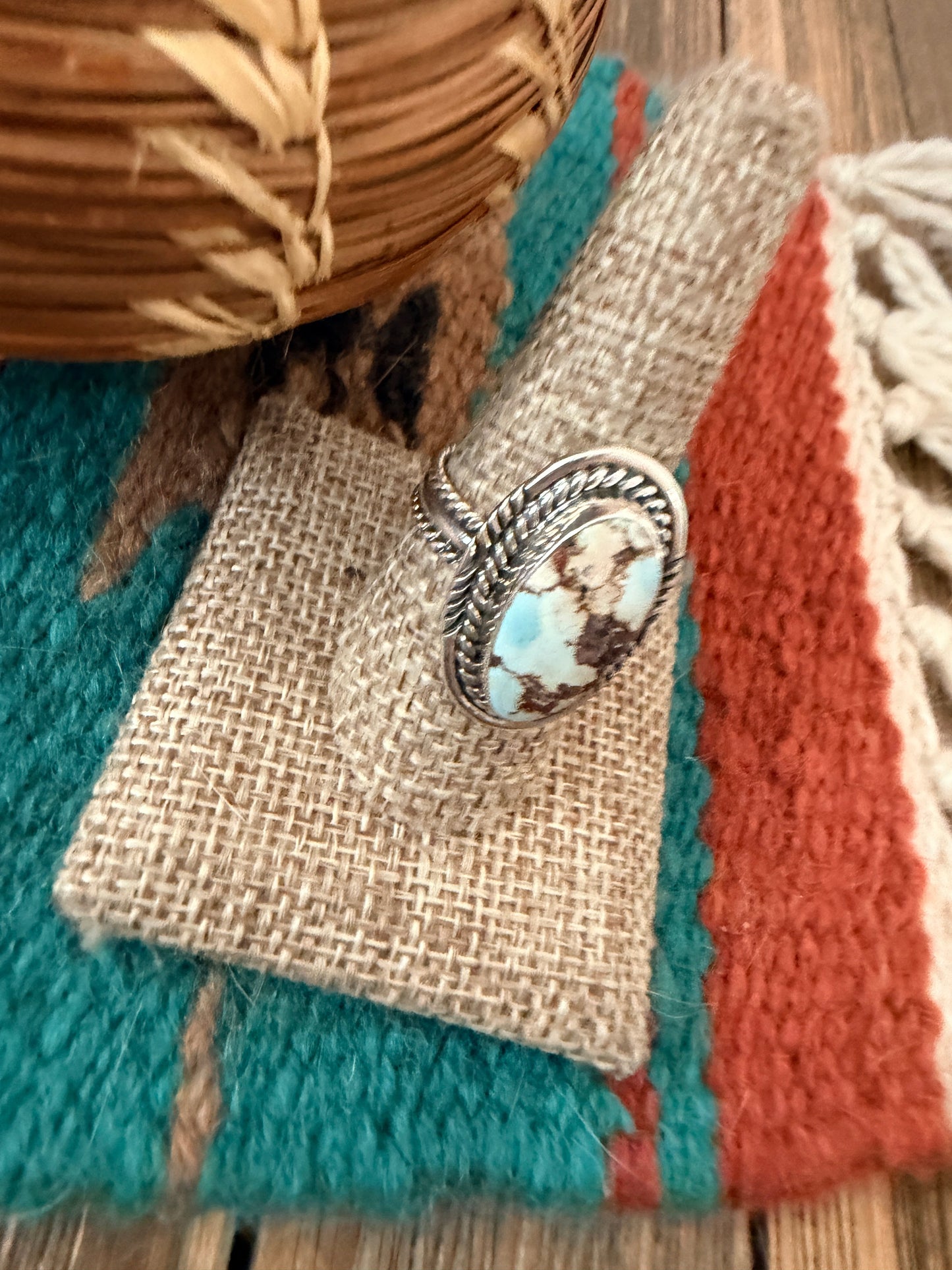 Handcrafted Golden Hills Turquoise & Sterling Silver Ring Size 9.5
