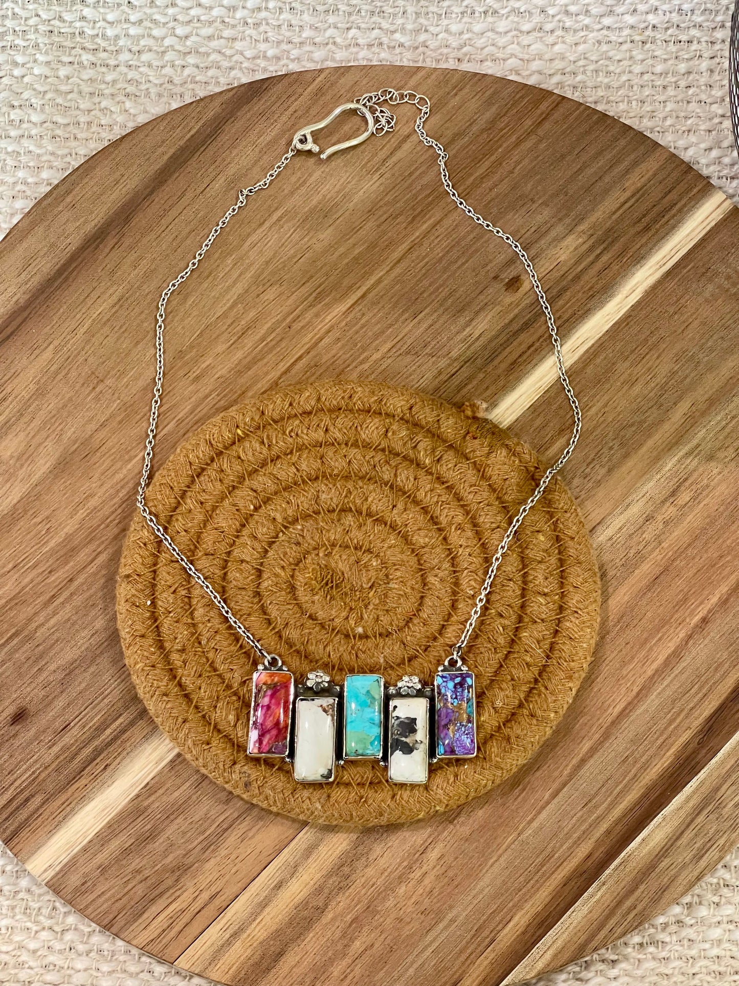 Handmade Sterling Silver & Multi Stone Bar Necklace