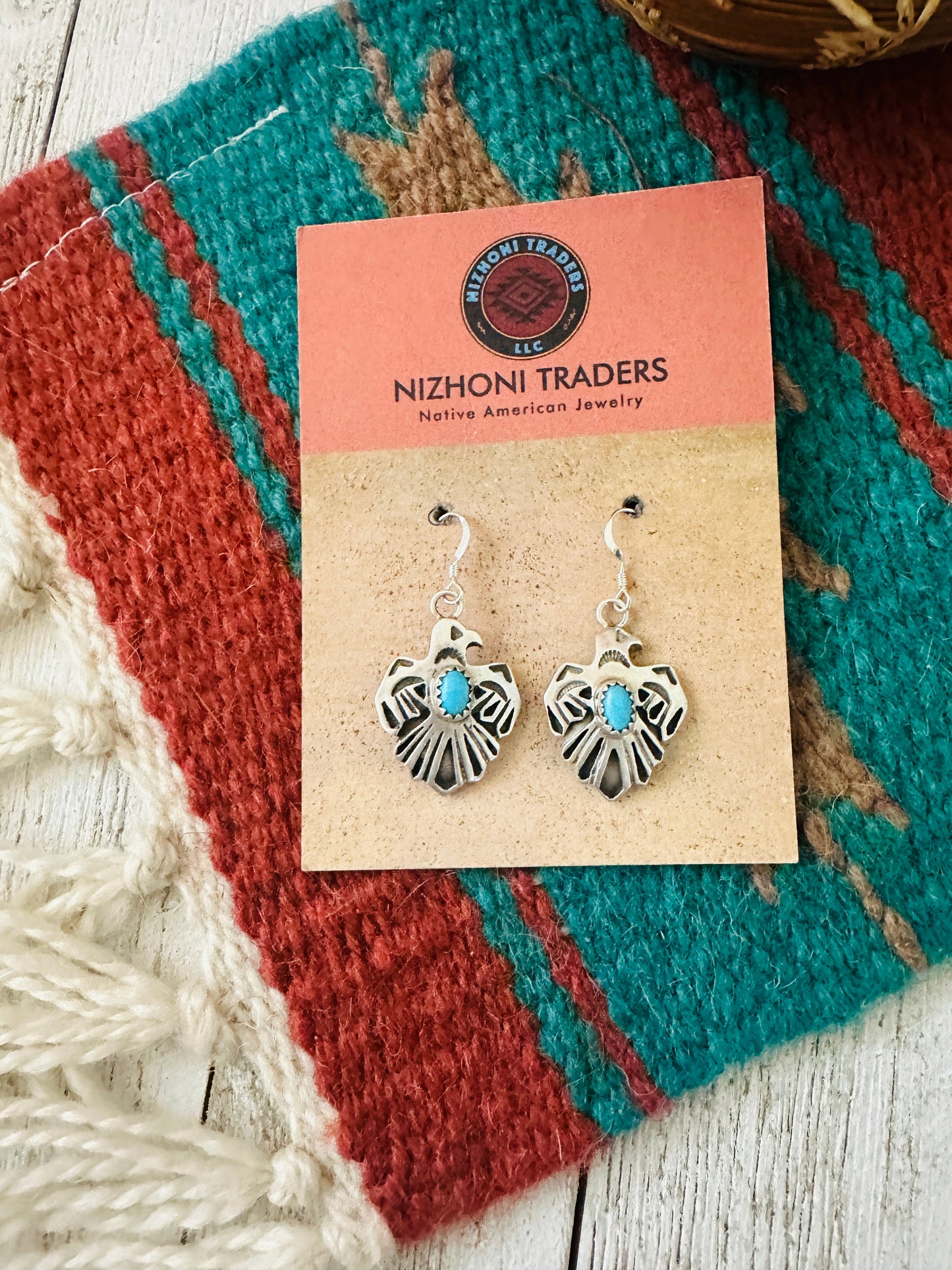 Handcrafted Sterling Silver & Turquoise Thunderbird Dangle Earrings