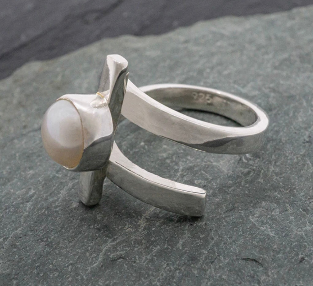 Wrap Sterling Silver Ring w/ Pearl Center