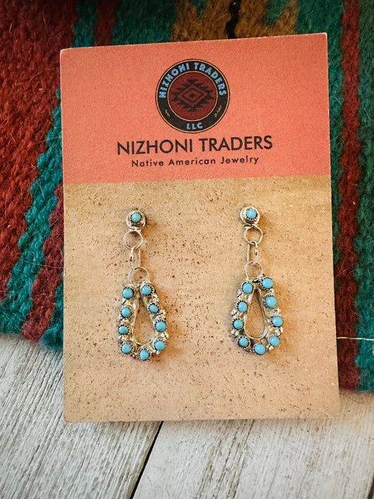 Handcrafted Sterling Silver & Turquoise Petit Point Dangle Earrings